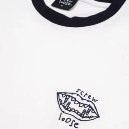 Screw Loose – Ringer off White Navy T Shirt