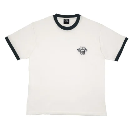 Screw Loose – Ringer off White Navy T Shirt